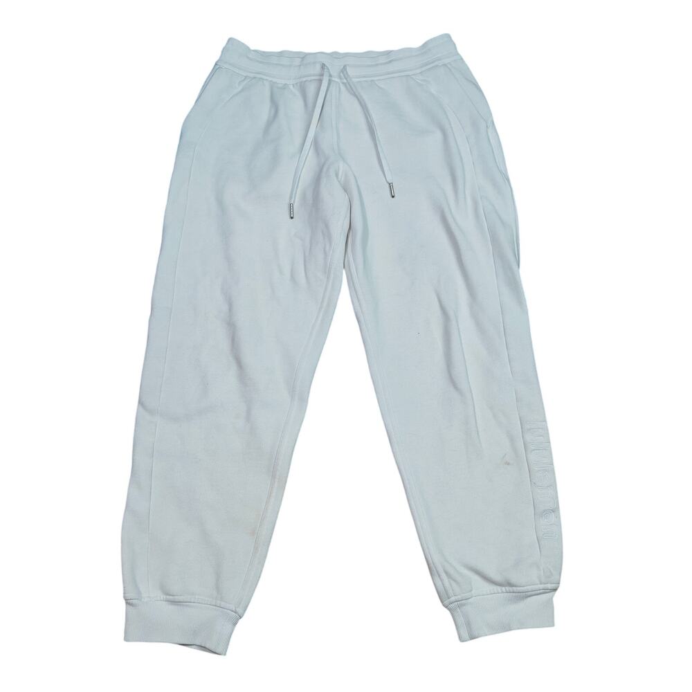 Lululemon White Joggers Embroidered Logo Drawstring Cuffed Womens Size 12